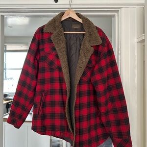 Red and Black Plaid Jacket with Brown Lining